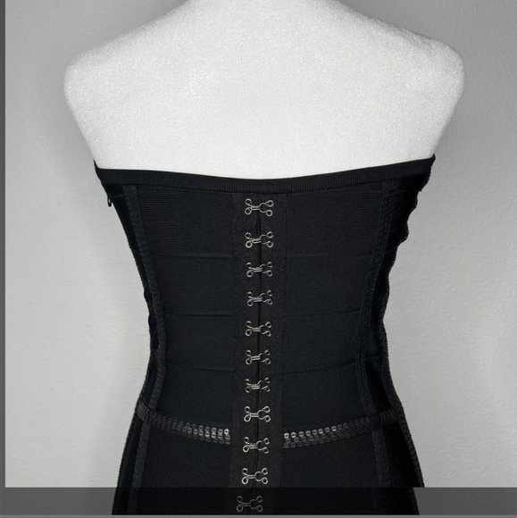 Haute Hippie Black Strapless Sequin Corset Bodycon Bandage Dress Sz S - Picture 7 of 9